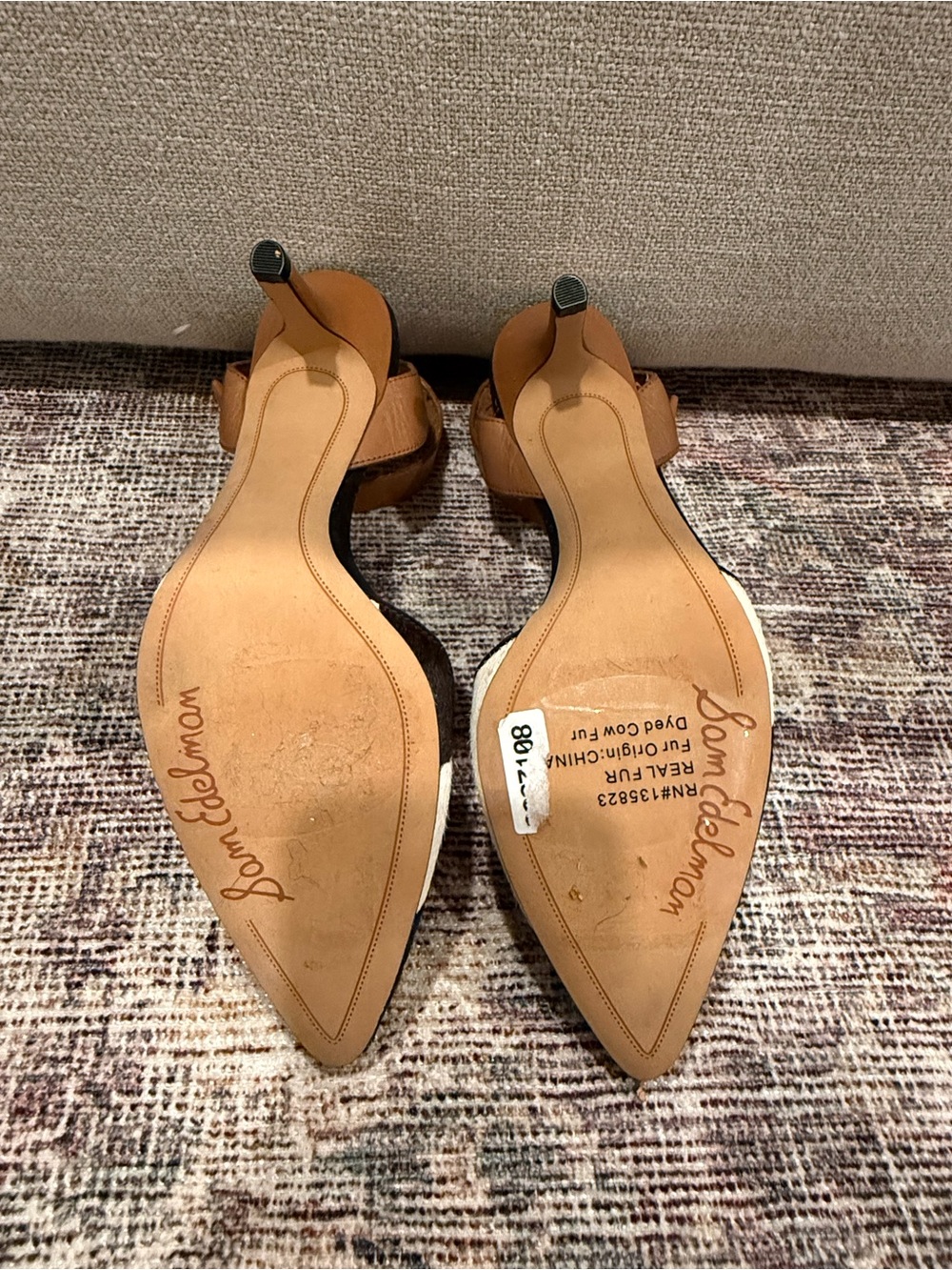 Sam Edelman Leather Cow Print Calf Hair Ankle Strap Pointed Toe Heels Size 6 - Picture 4 of 8